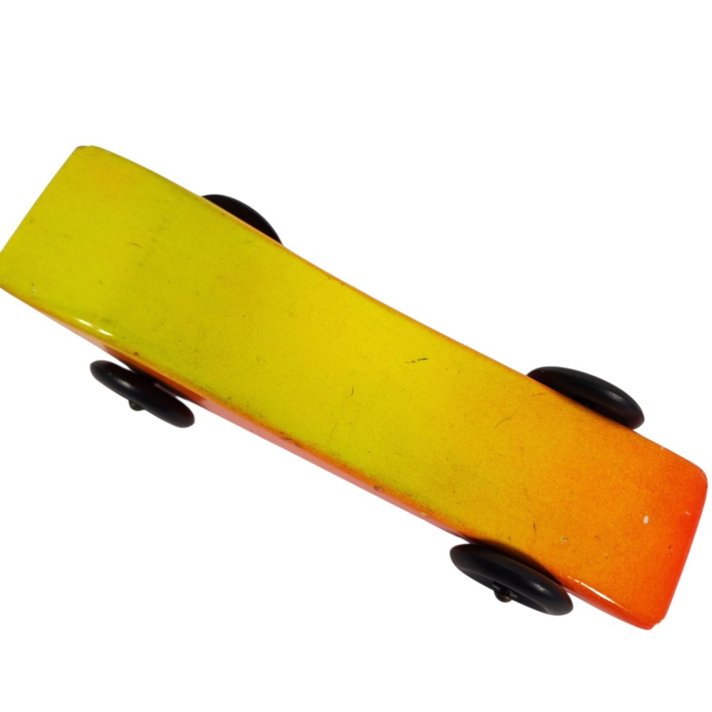 Vintage Wooden Toy Derby Race Car‎ Yellow Orange Ombre Handcrafted - Picture 3 of 6